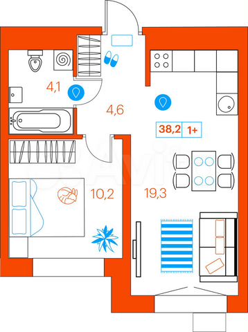 1-к. квартира, 38,2 м², 4/21 эт.