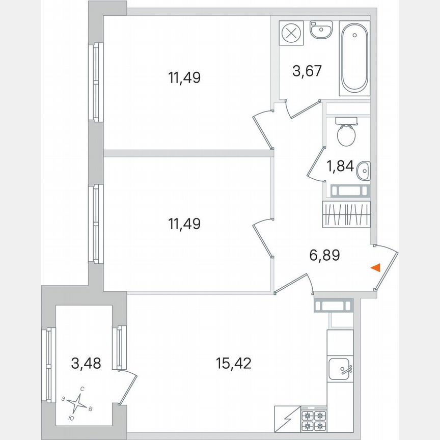2-к. квартира, 52,5 м², 4/4 эт.