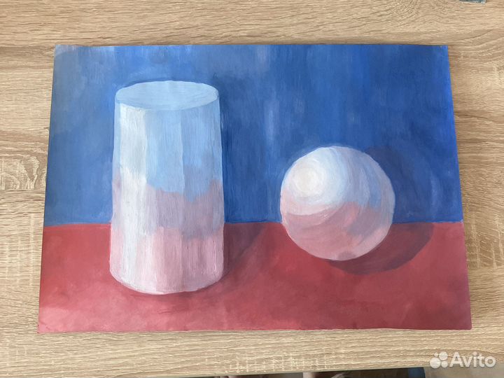 Рисунок: цилиндр и шар в разных цветах