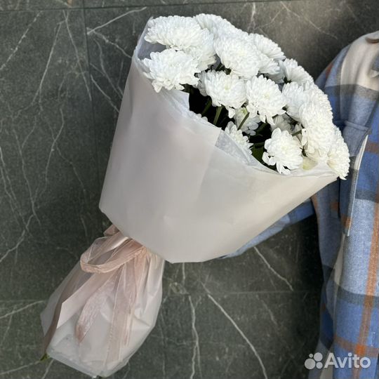 Цветы букеты с доставкой хризантема белая 5 штук