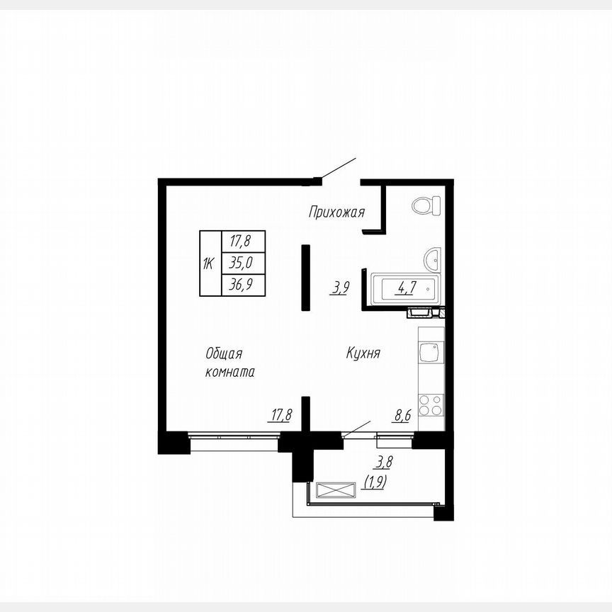 1-к. квартира, 36,9 м², 7/17 эт.