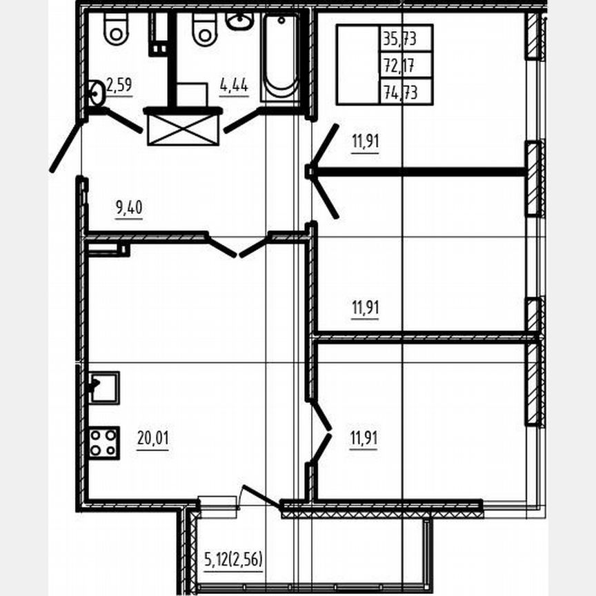4-к. квартира, 72,2 м², 2/4 эт.