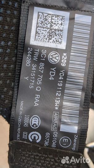 Ремень безопасности Volkswagen Passat 7 Европа, 2013