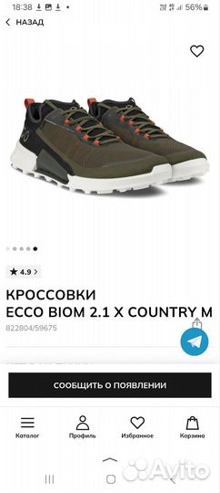 42 мужские кроссовки ecco biom 2.1 X country M