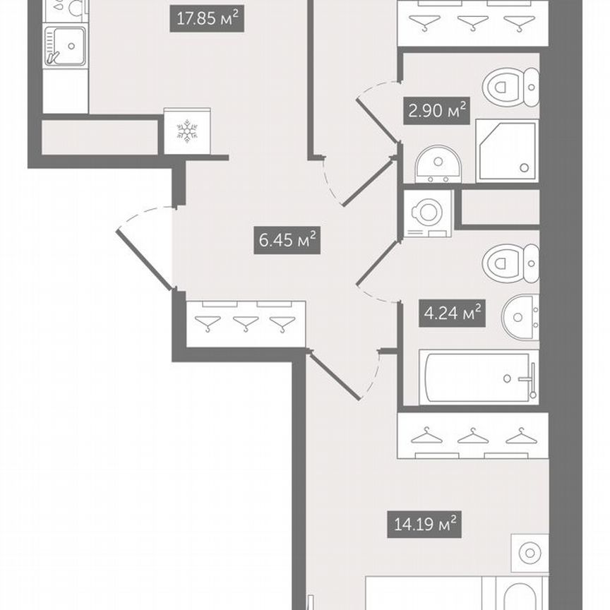 2-к. квартира, 62,3 м², 7/10 эт.