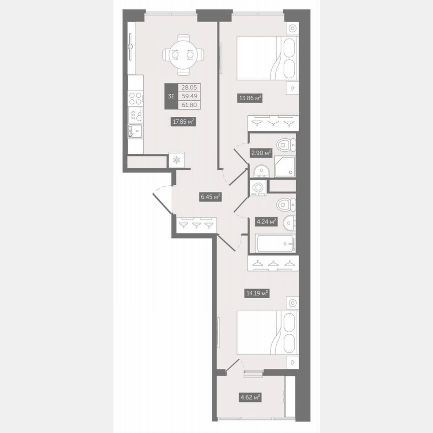 2-к. квартира, 62,3 м², 7/10 эт.