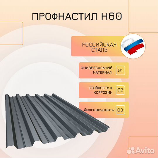 Профнастил Н60 Оцинкованный 0,45