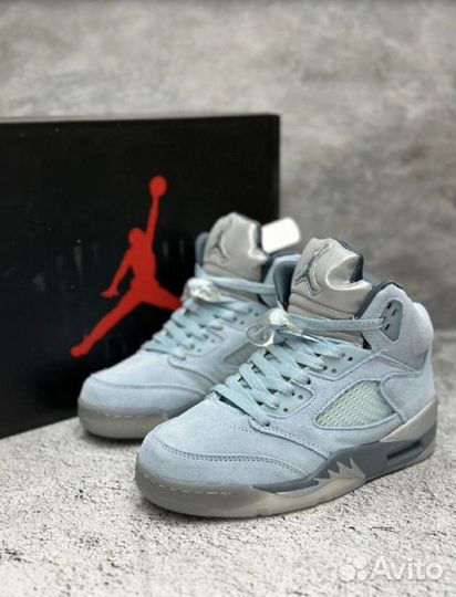 Кроссовки Nike Air Jordan 5 голубые высокие