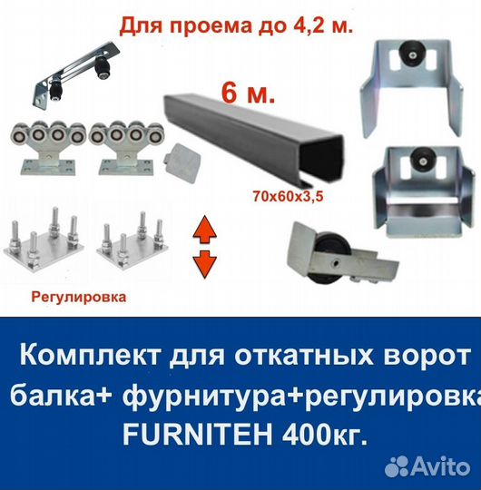 Комплект для откатных ворот furniteh 6 м. пр