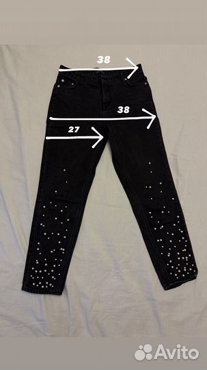 Джинсы черные с бусинами zara 36