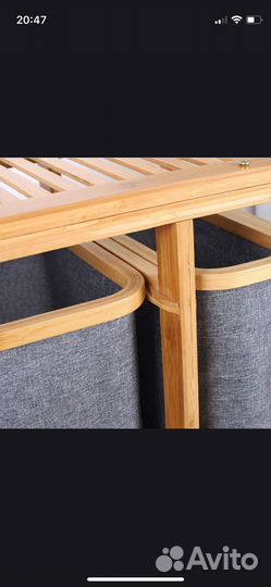 Бамбуковая складная корзина для белья, 3 ячейки