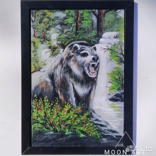 Картина на холсте Медведь в лесу акрил 20*30 см
