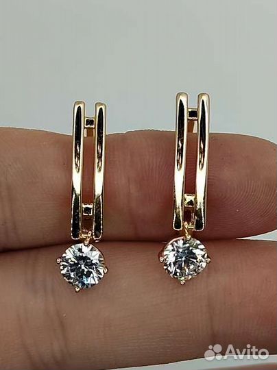 Серьги с цирконами, покрытие золото