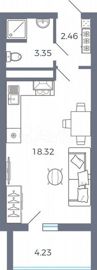 Квартира-студия, 26,2 м², 16/16 эт.