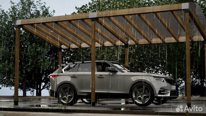 Автомобильный навес из клееного бруса лофт