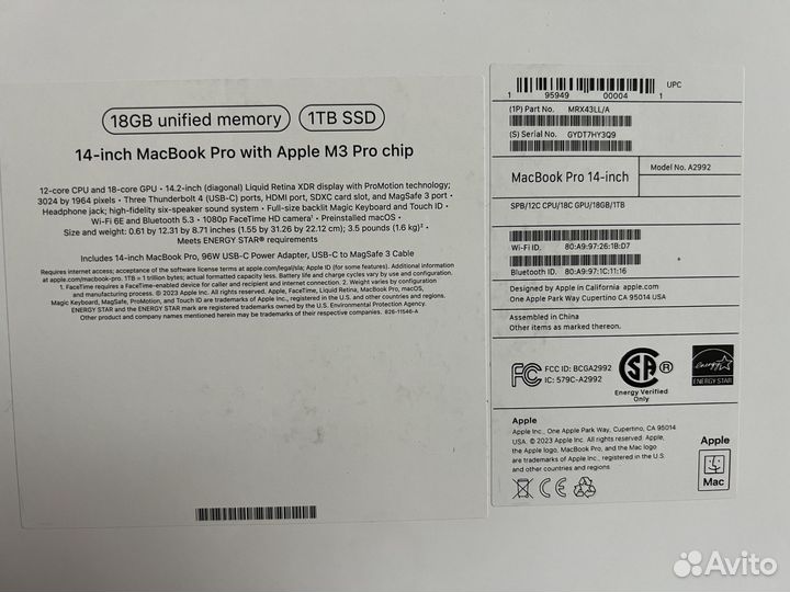 Apple MacBook Pro 14 M3 Pro, 2023, 18GB, 1TB, 12-C