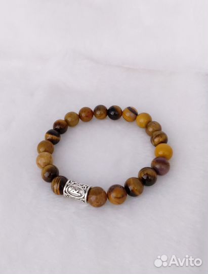 Браслет со змеевиком, моховым агатом и руной Отал