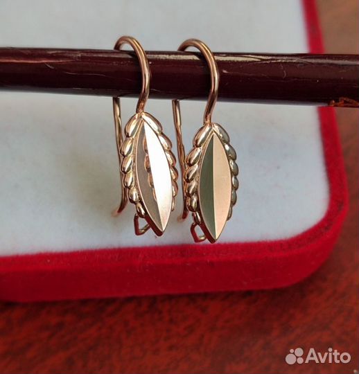 Серьги золотые листики 583 СССР без камней