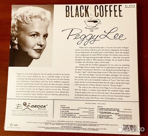 Винил Peggy Lee - Black Coffee With Peggy Lee объявление продам
