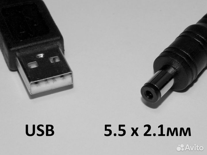 Переходник кабель питания с USB на 5,5*2,1мм