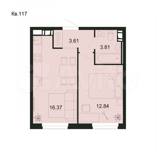1-к. квартира, 36,6 м², 1/5 эт.