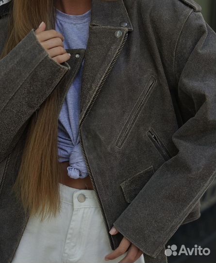 Кожаная куртка косуха оверсайз