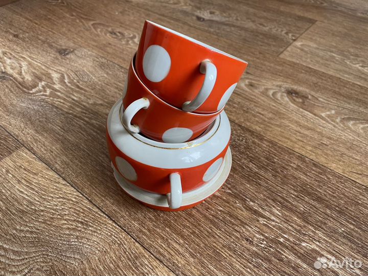 Чайный сервиз оранжевый в горошек СССР