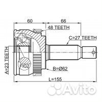 Шрус наружный 23x62x27 hyundai tucson 2004-2010