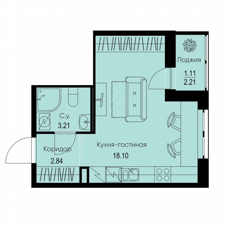 Квартира-студия, 25,3 м², 3/9 эт.