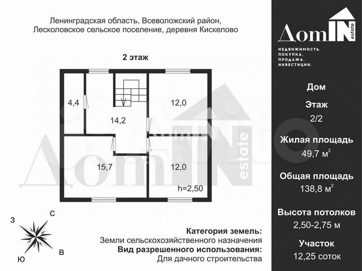 Дом 138,8 м² на участке 12,3 сот.