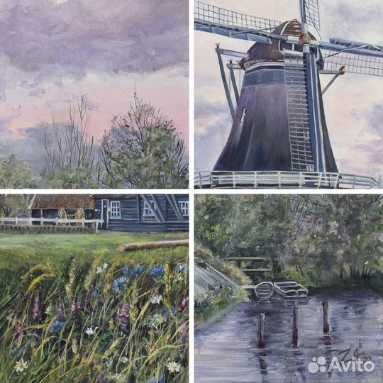 Картина маслом Мельница