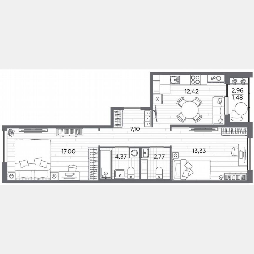 2-к. квартира, 58,5 м², 2/5 эт.