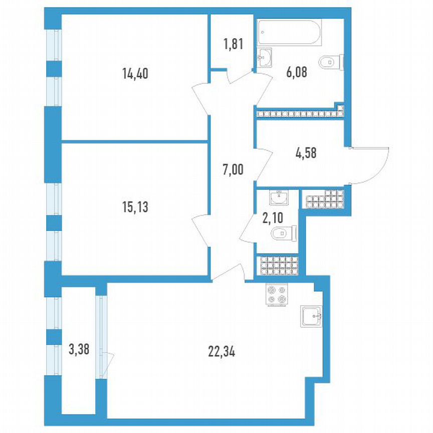 2-к. квартира, 74 м², 18/23 эт.