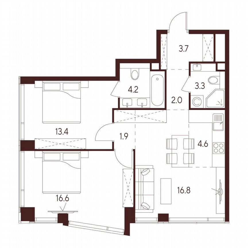 2-к. квартира, 66,5 м², 15/23 эт.