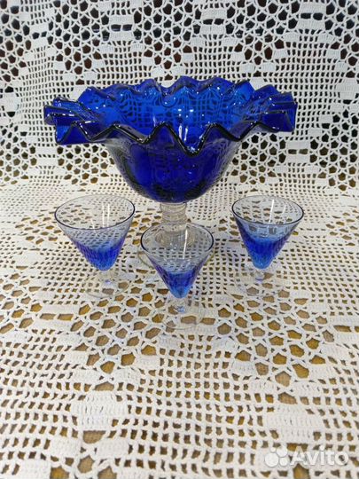 Ваза конфетница стопки цветное стекло СССР