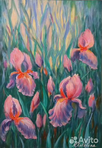 Картина маслом на холсте Цветы Ирисы