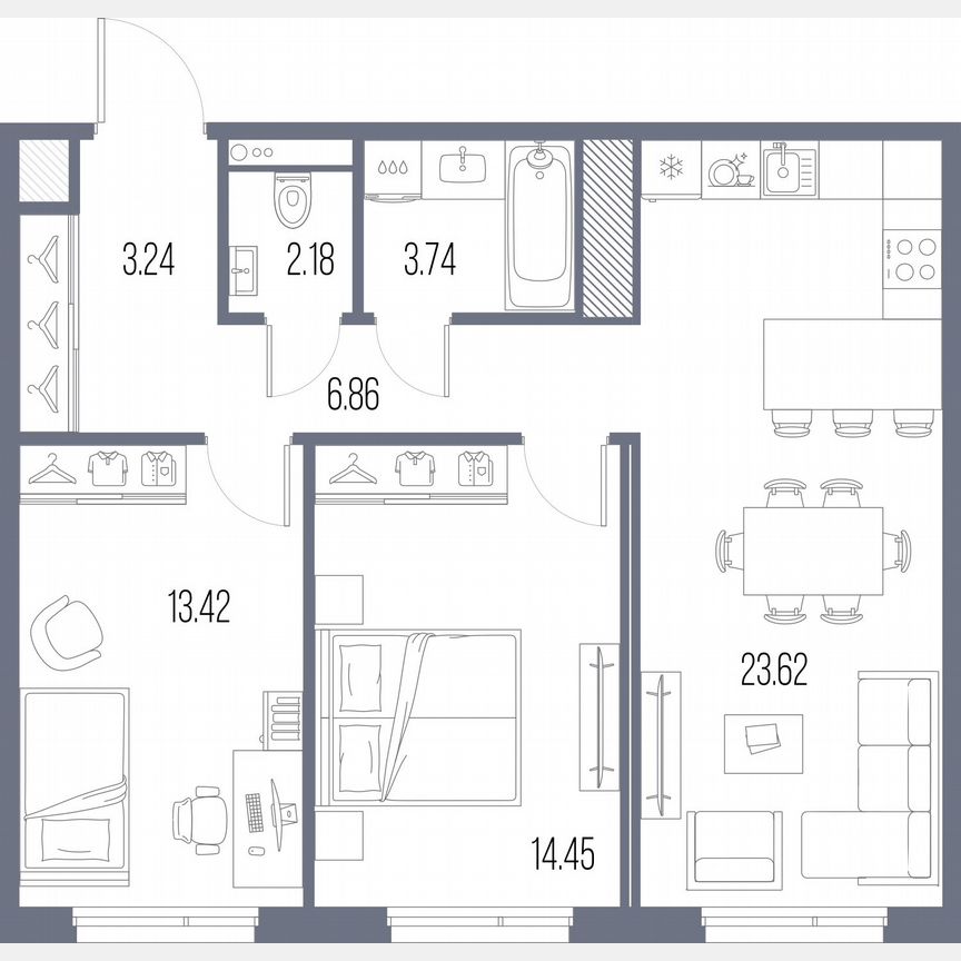 2-к. квартира, 67,5 м², 7/10 эт.