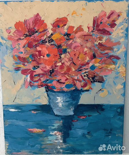 Картина маслом большая интерьерная цветы