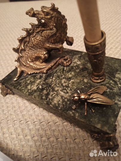 Подставка, дракон, змеевик, бронза