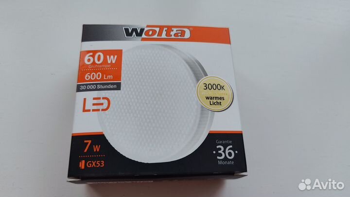 Лампа светодиодная Wolta GX53 7W(60W) 600Lm 3000K