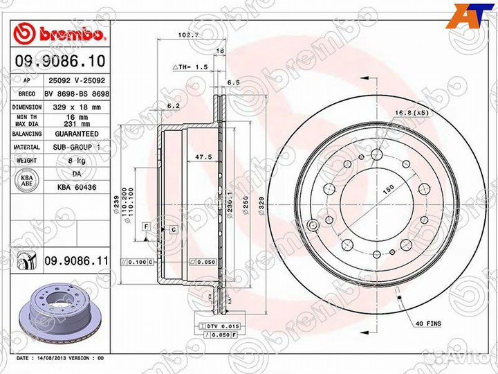 Диск тормозной зад toyota land cruiser 100 98-05