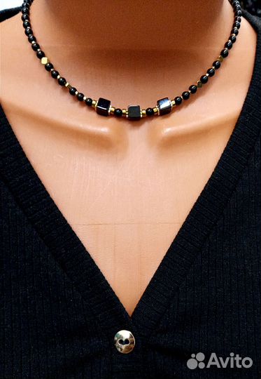 Колье чокер из черного агата
