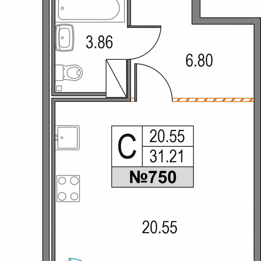 Квартира-студия, 31,2 м², 4/25 эт.