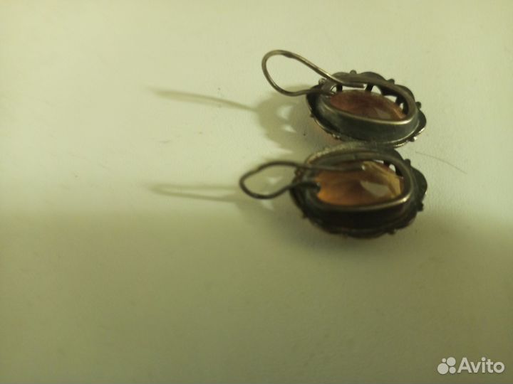 Серьги серебро СССР янтарь 875