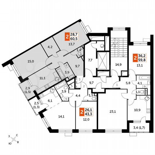 2-к. квартира, 60,5 м², 2/9 эт.