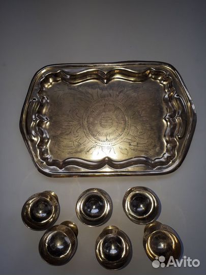 Набор рюмок с подносом латунь