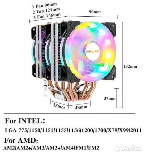 Кулер для процессора 2 башни, 3 вентилятора