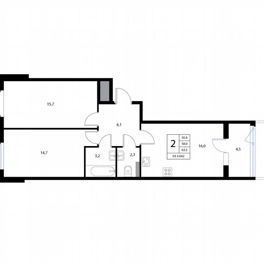 3-к. квартира, 63,3 м², 1/3 эт.