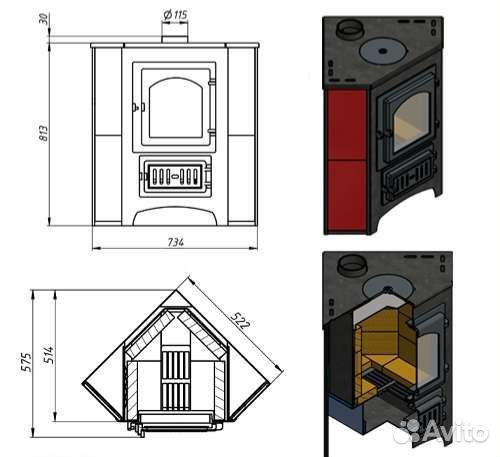 Печь-Камин везувий пк-01(220) угловой беж. с конф