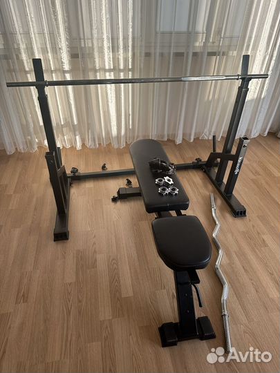 Скамья для жима со стойками и штангой бу